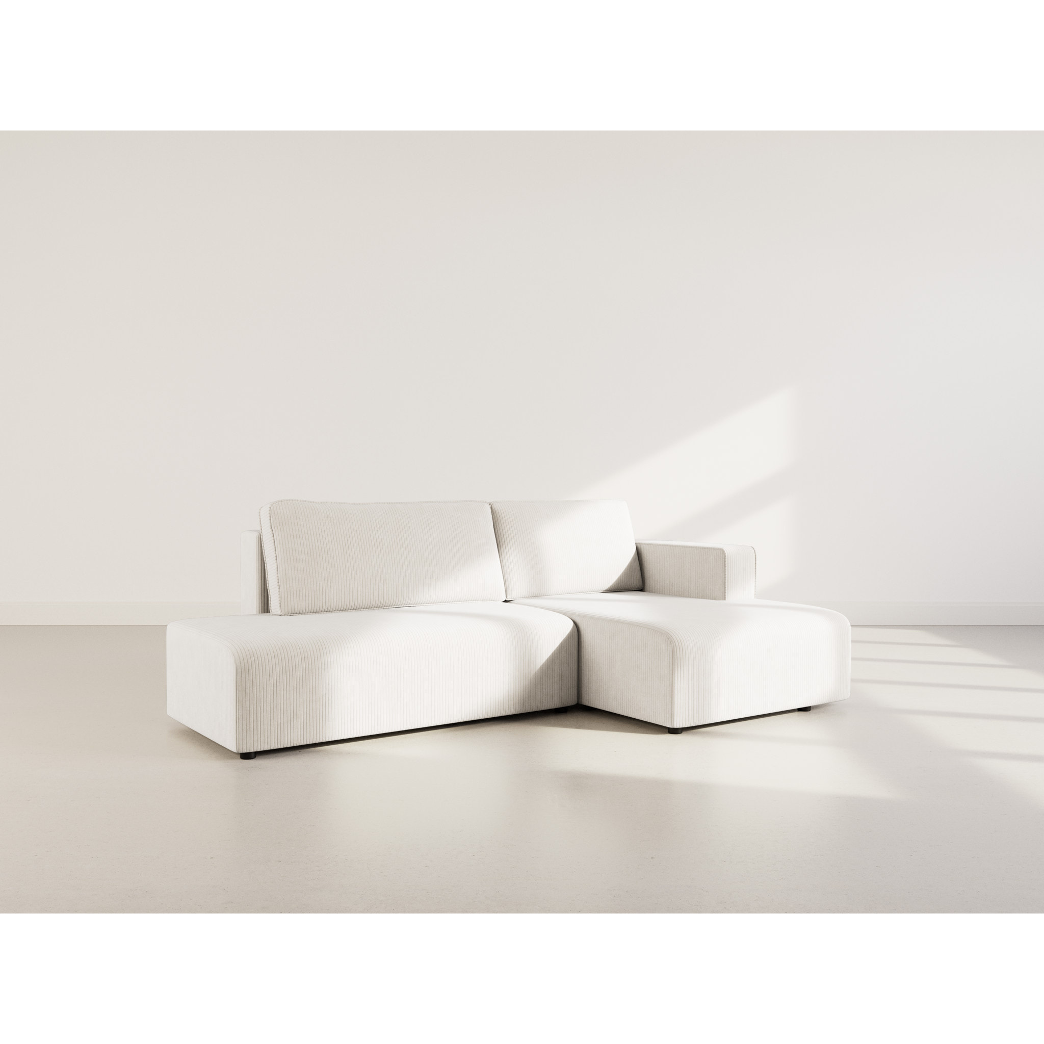 Topaze - canapé d'angle droit 4 places convertible avec coffre en velours côtelé - Beige