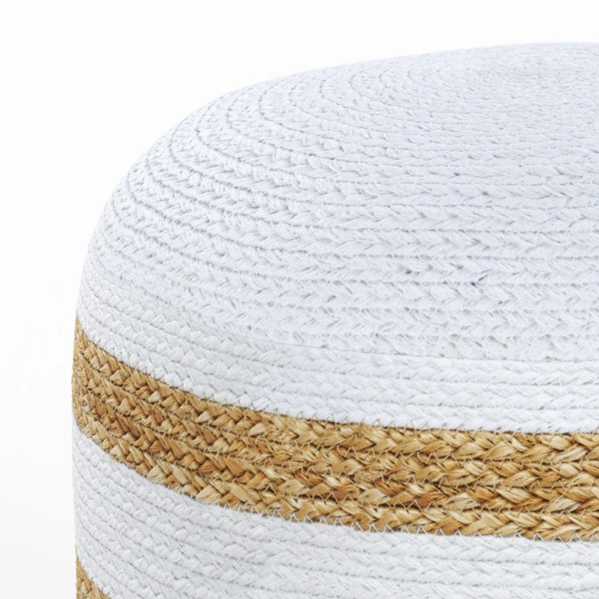 Pouf rond en jute, rayures blanches D40 cm - Billy