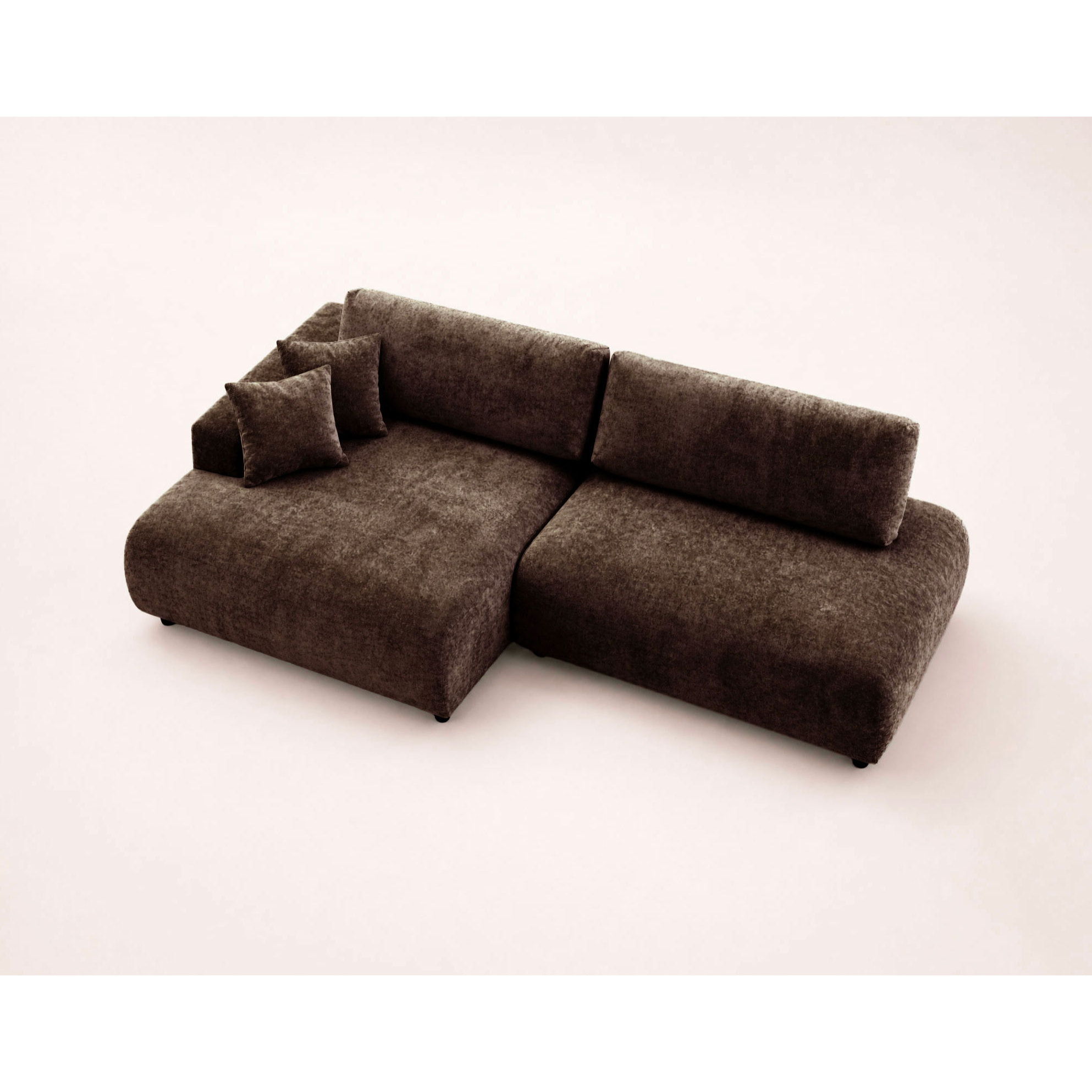 Pivoine - Canapé d'angle ouvert gauche 4 places convertible avec coffre en tissu texturé - Marron