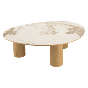 UGO - Table basse 110x80cm plateau céramique pieds bois clair UGO (2 COLIS)