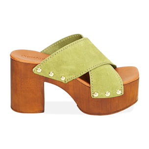 Sandalias de ante verde, tacón de 9 cm