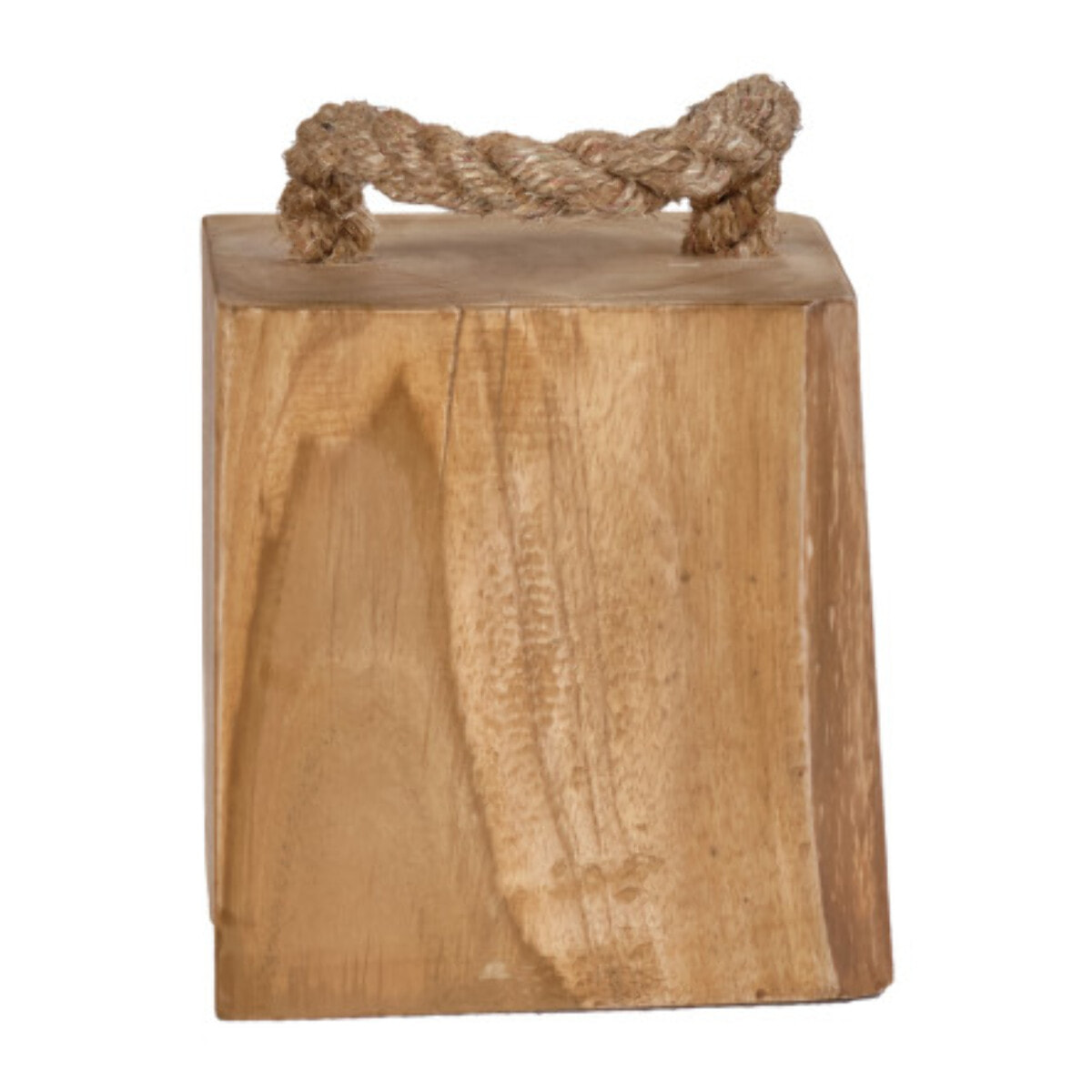 Butée de porte 14x14 cm en bois de teck avec anse en corde - ELDA