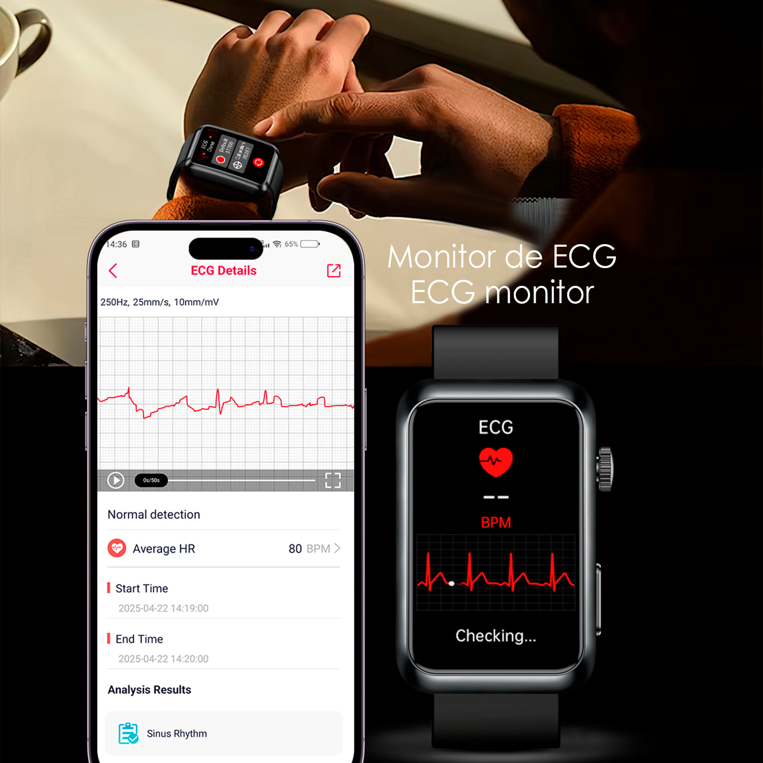 Smartwatch TK77. Llamadas Bluetooth con funciones avanzadas de salud: medición de glucosa, lípidos y ácido úrico, temperatura corporal, ECG, EDA, micro examen físico y composición corporal.