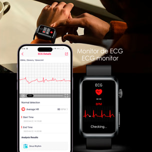 Smartwatch TK77. Llamadas Bluetooth con funciones avanzadas de salud: medición de glucosa, lípidos y ácido úrico, temperatura corporal, ECG, EDA, micro examen físico y composición corporal.