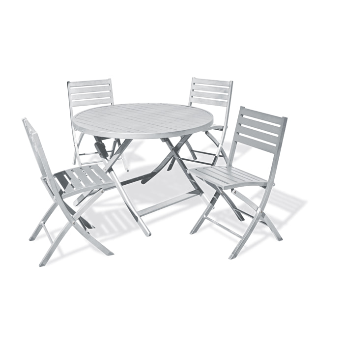 MARIUS - Ensemble repas de jardin 4 places en aluminium gris