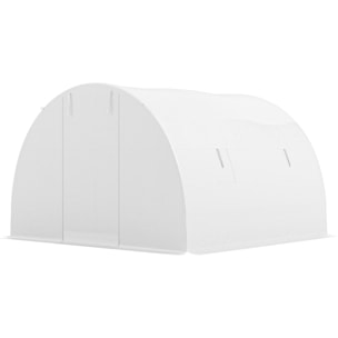 Serre de jardin tunnel 4 fenêtres acier galvanisé bâche PE blanc