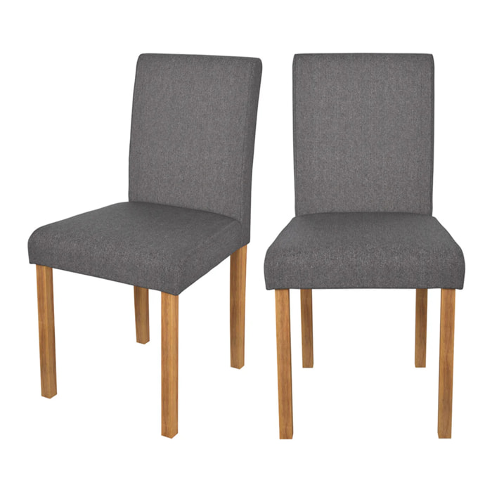 Lot de 2 chaises en tissu gris foncé et pieds en bois d'hévéa - Havane