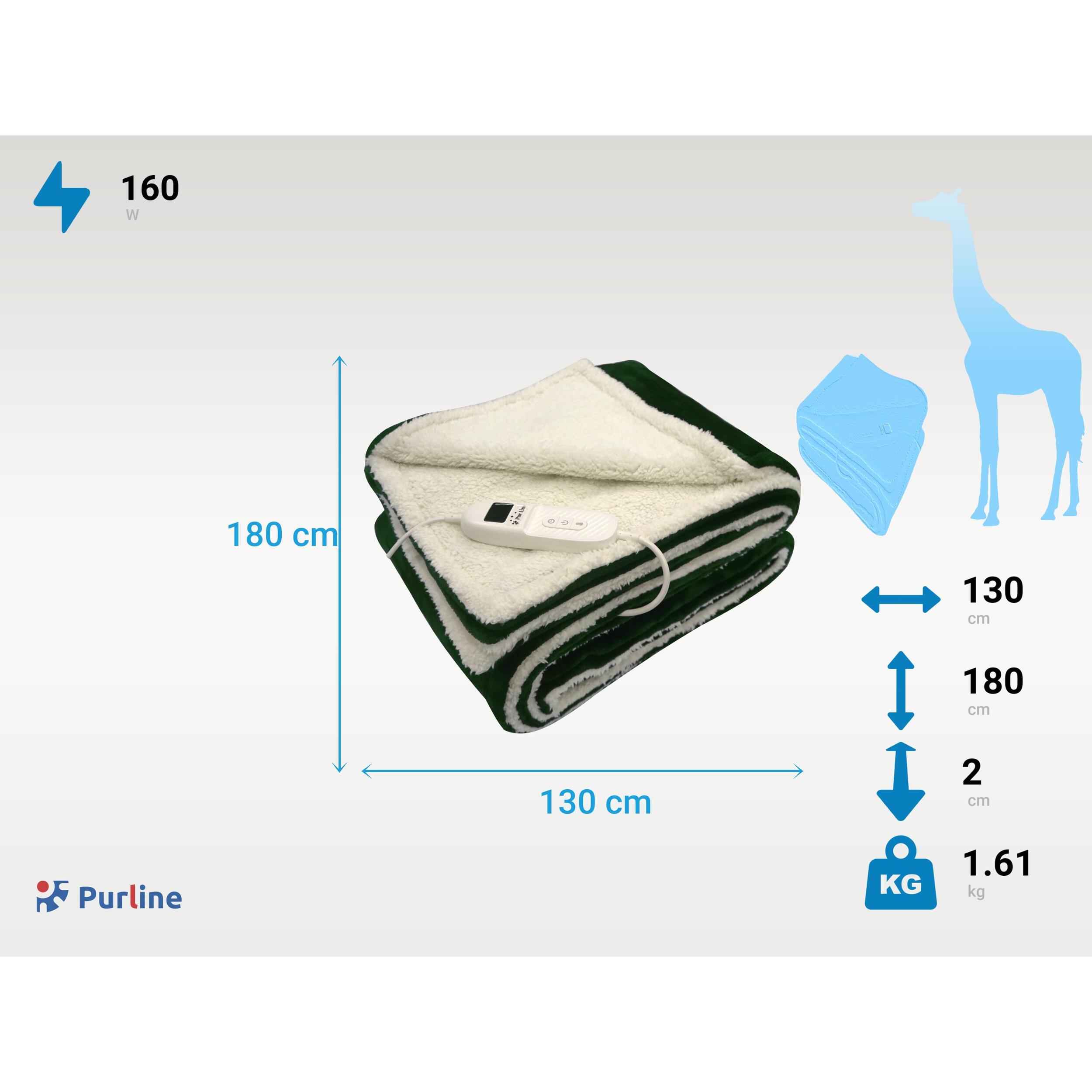 Manta eléctrica color verde y beige 130 x 180 cm WARMER BED PLUS PURLINE