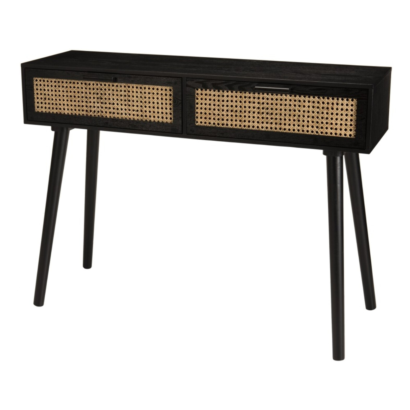 ANGELO - Console noire bois 2 tiroirs cannage