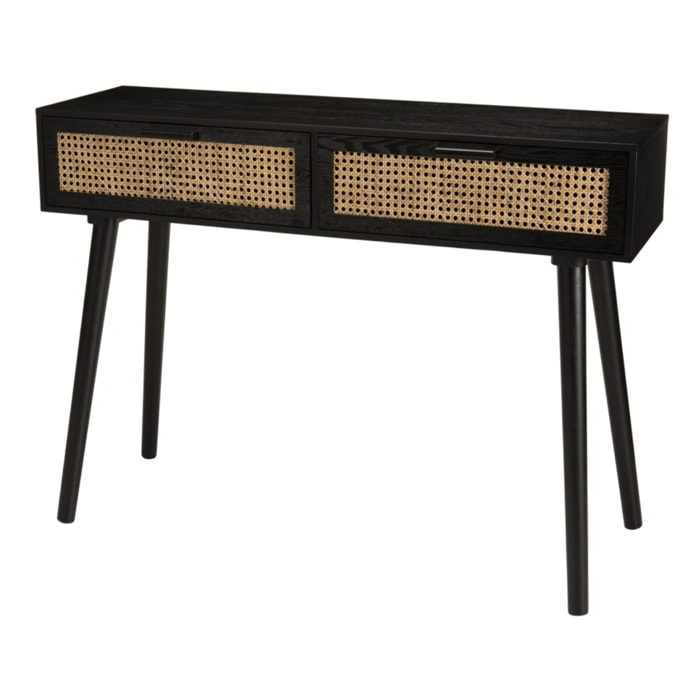 ANGELO - Console noire bois 2 tiroirs cannage