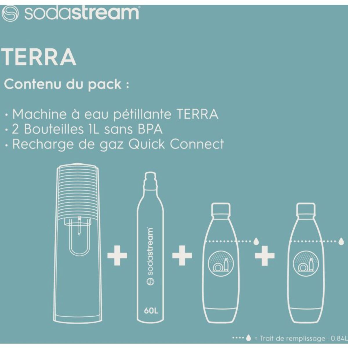 Machine à soda SODASTREAM Terra Noire pack 2 bouteilles + 1 recharge