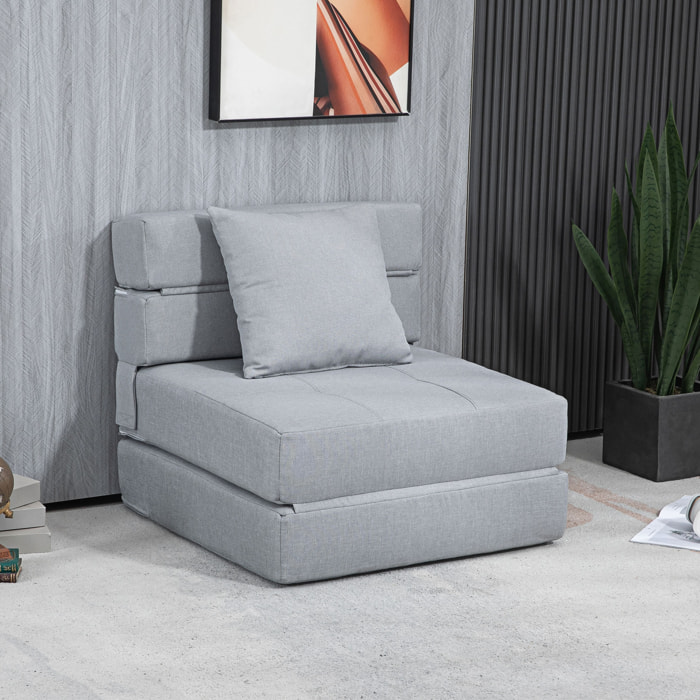 Chauffeuse canapé-lit convertible 1 place - coussin déhoussable inclus - tissu gris clair