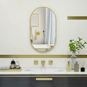 Miroir mural ovale dim. 40L x 70H cm cadre arrondi montage vertical/horizontal alu. doré