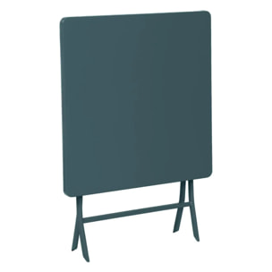 Table de jardin pliante carrée "Greensboro" bleu canard 2 places en acier traité époxy