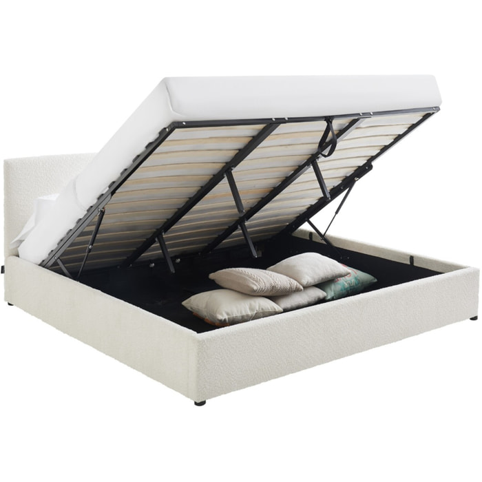 Lit coffre avec tête de lit en tissu bouclé - TINA