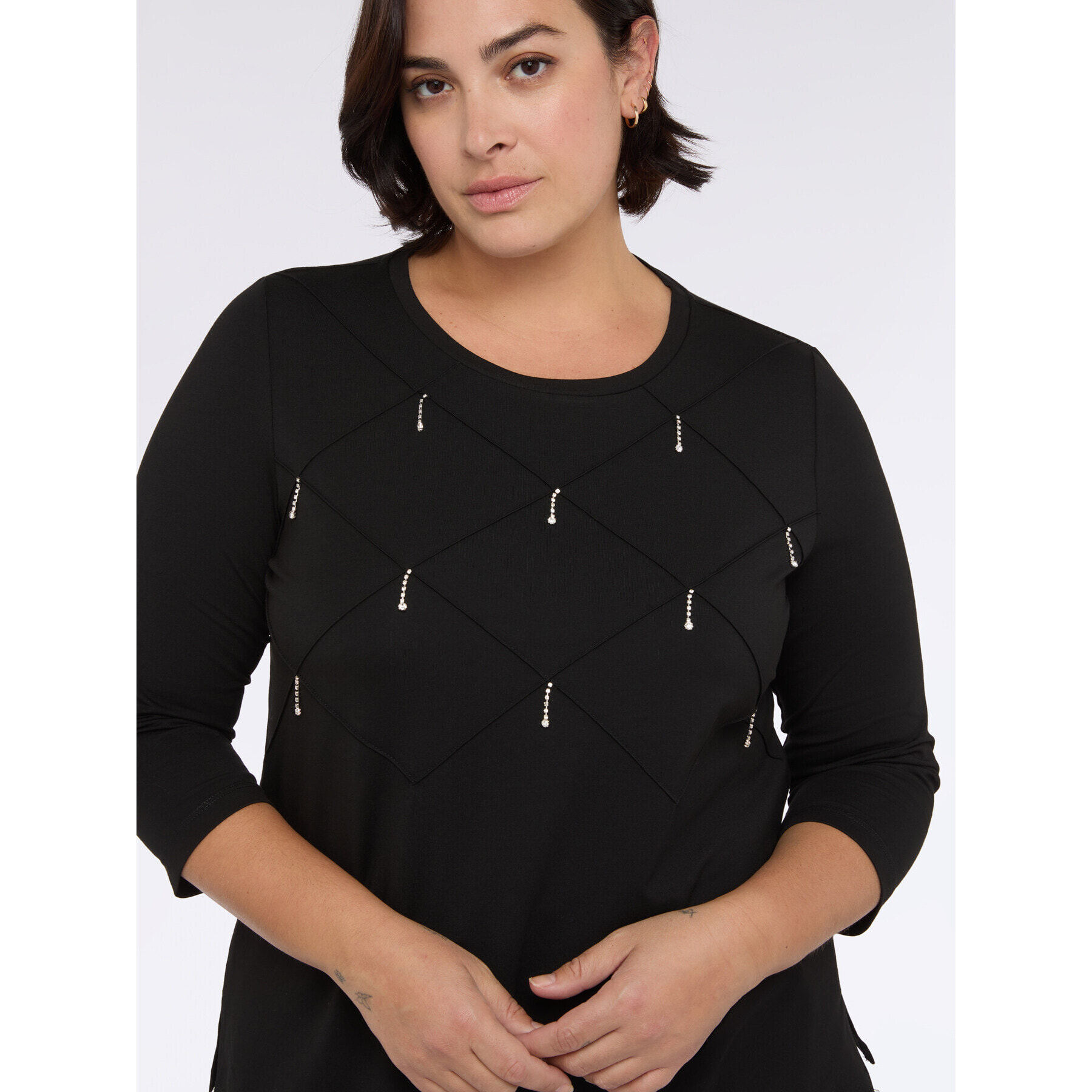 Fiorella Rubino - T-shirt in jersey di cotone con lavorazione a rombi - Nero