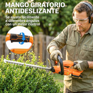 Tijeras Cortasetos Eléctrico, Cortasetos Batería 18V con Batería de 2000mAh, Hoja de Doble Acción de 51 cm, Motor sin Escobillas y Cargador para Setos, Césped, Naranja