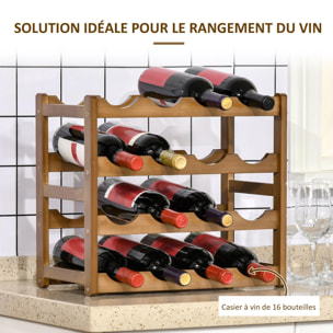 Étagère à bouteilles casier à vin range bouteilles horizontal 4 niv. 16 bouteilles max. bois de bambou