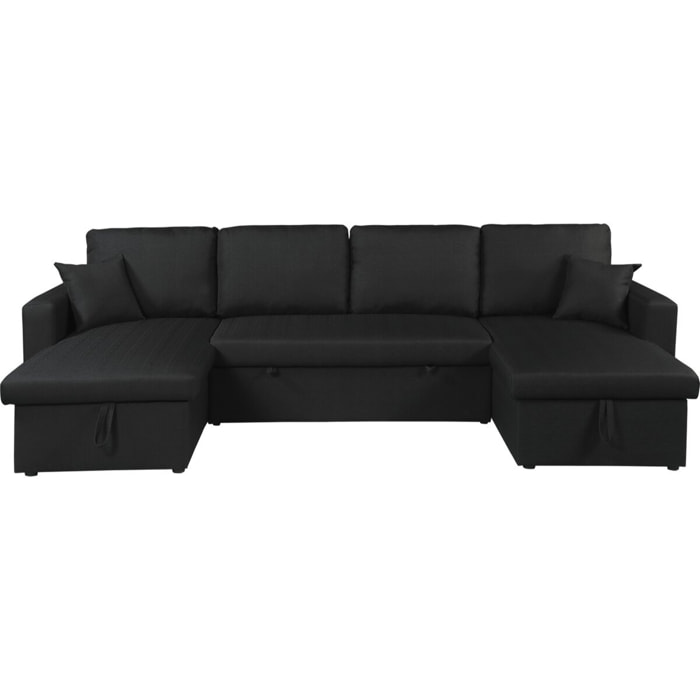 Canapé d'angle panoramique convertible en tissu "Alain" - 4 places - Noir