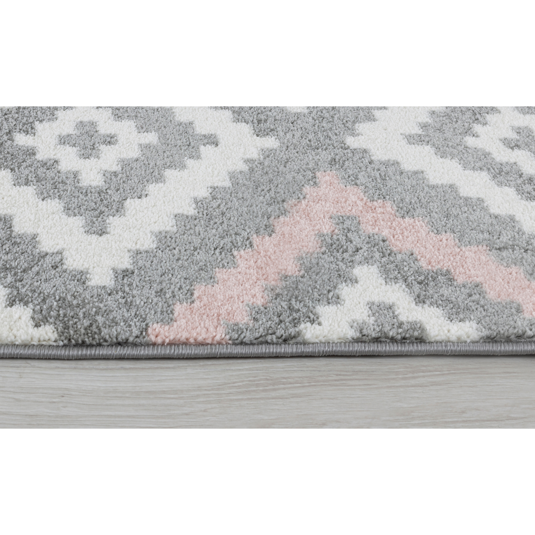 Tavla - tapis de salon en laine artificielle motif graphique rose et gris