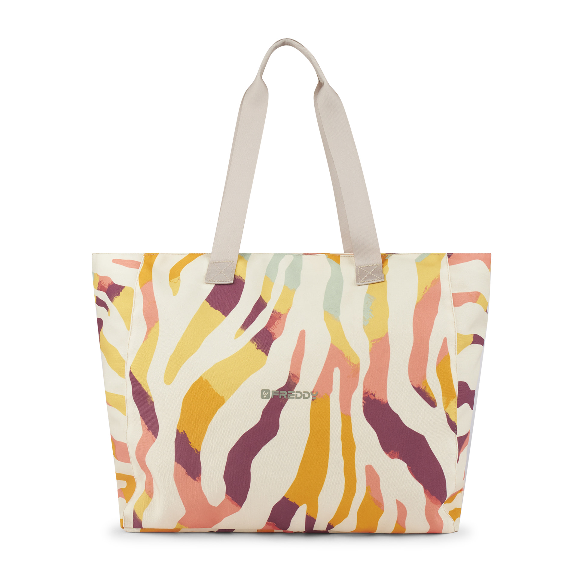 Borsa Shopper in canvas animalier con zip