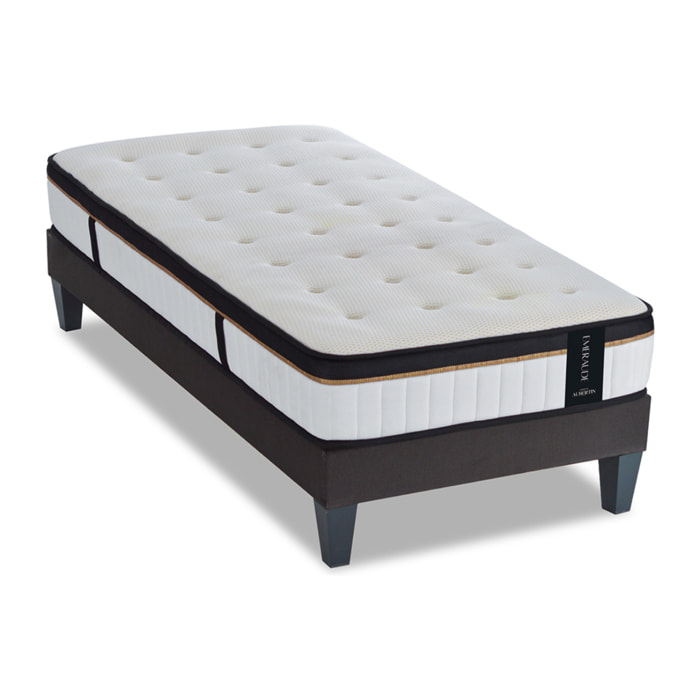 Ensemble Matelas Émeraude & Sommier Kit Tissu, Mémoire de Forme & Air System, 24 cm, Accueil Moelleux, Soutien Ferme