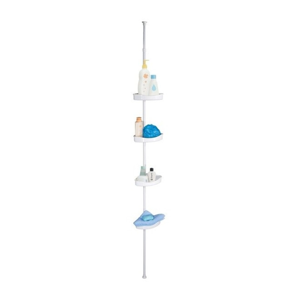 MSV Etagère de douche d'angle auto-portée 125-245cm Blanc telescopique - Sans perçage - 4 tablettes