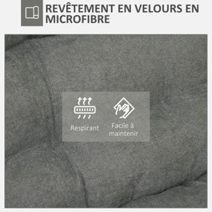 Fauteuil relax grand confort pivotant inclinaison réglable 5 niv. épais garnissage mousse haute densité tissu velours microfibre gris