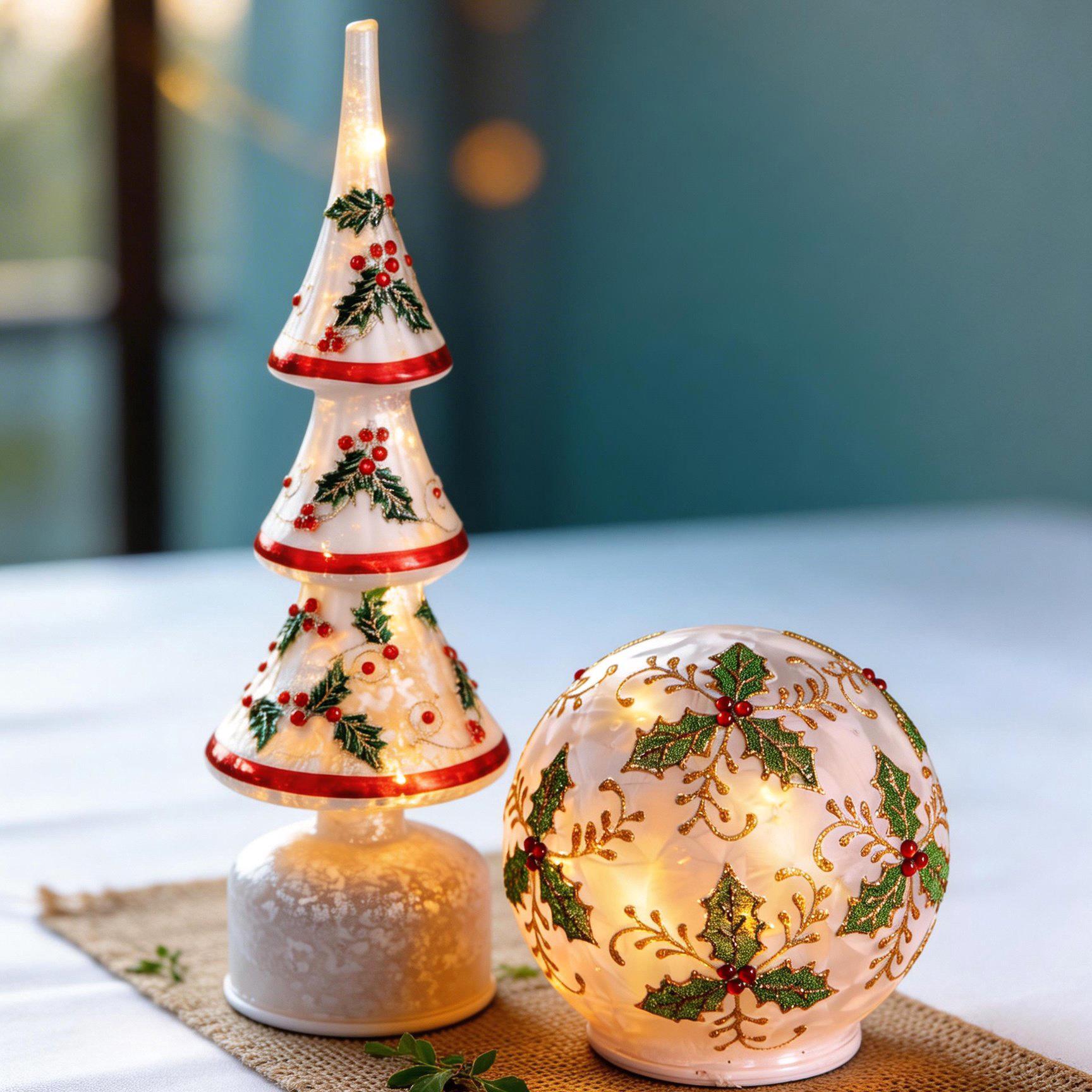 Albero con agrifoglio e led+mov - Pezzi 2 - BIANCO - Bianchi Dino SpA