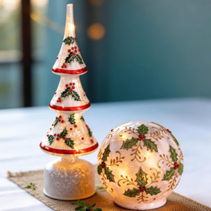 Albero con agrifoglio e led+mov - Pezzi 2 - BIANCO - Bianchi Dino SpA