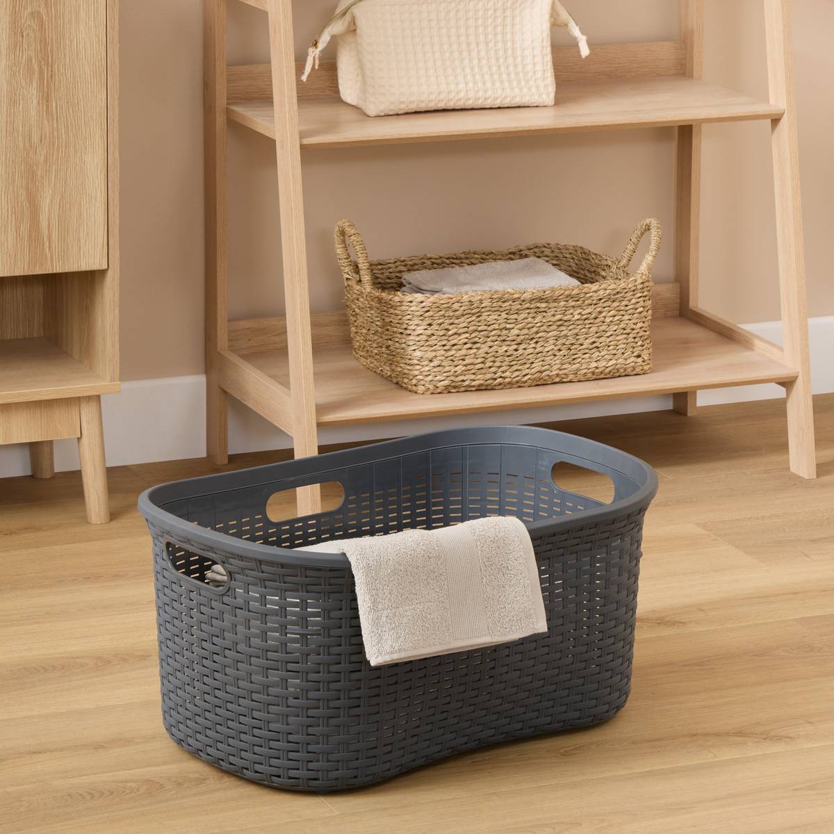 Corbeille à linge rattan rectangulaire 40L gris