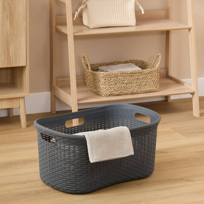 Corbeille à linge rattan rectangulaire 40L gris