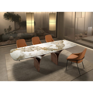 Silla Angel Cerdá con asiento y respaldo tapizados en polipiel en naranja patas de acero inoxidable negro 53x59x83cm