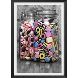Affiche bonbons arlequins et roudoudous Affiche + cadre en bois - Noir