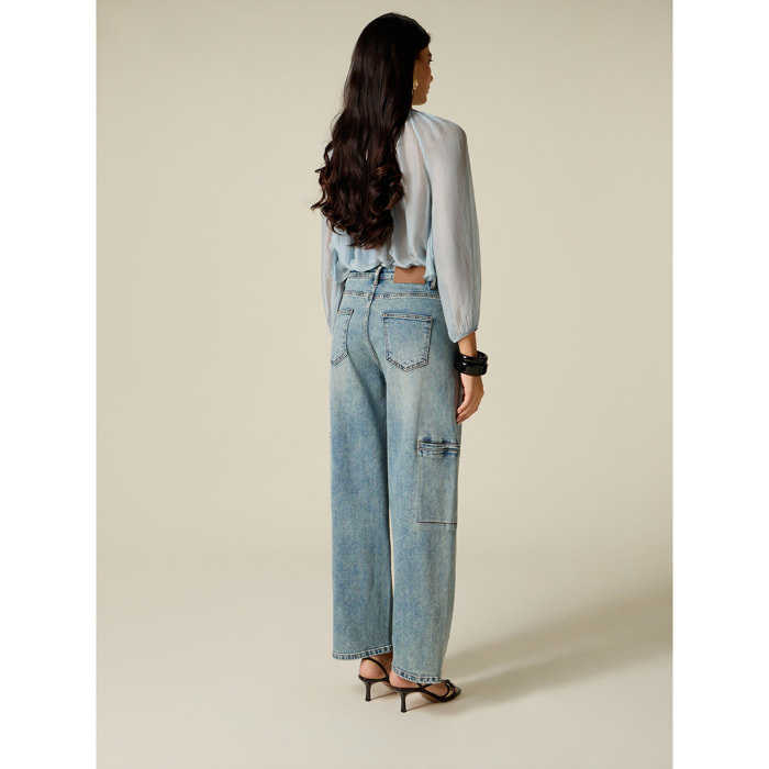 Oltre - Jeans barrel con dettagli cargo - Azzurro