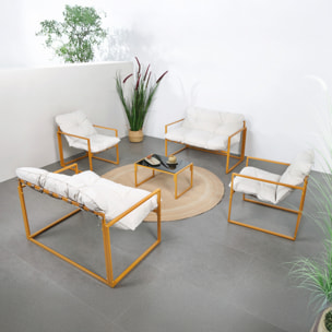 LANA Salon de jardin 6 places contemporain marron et coussins beiges