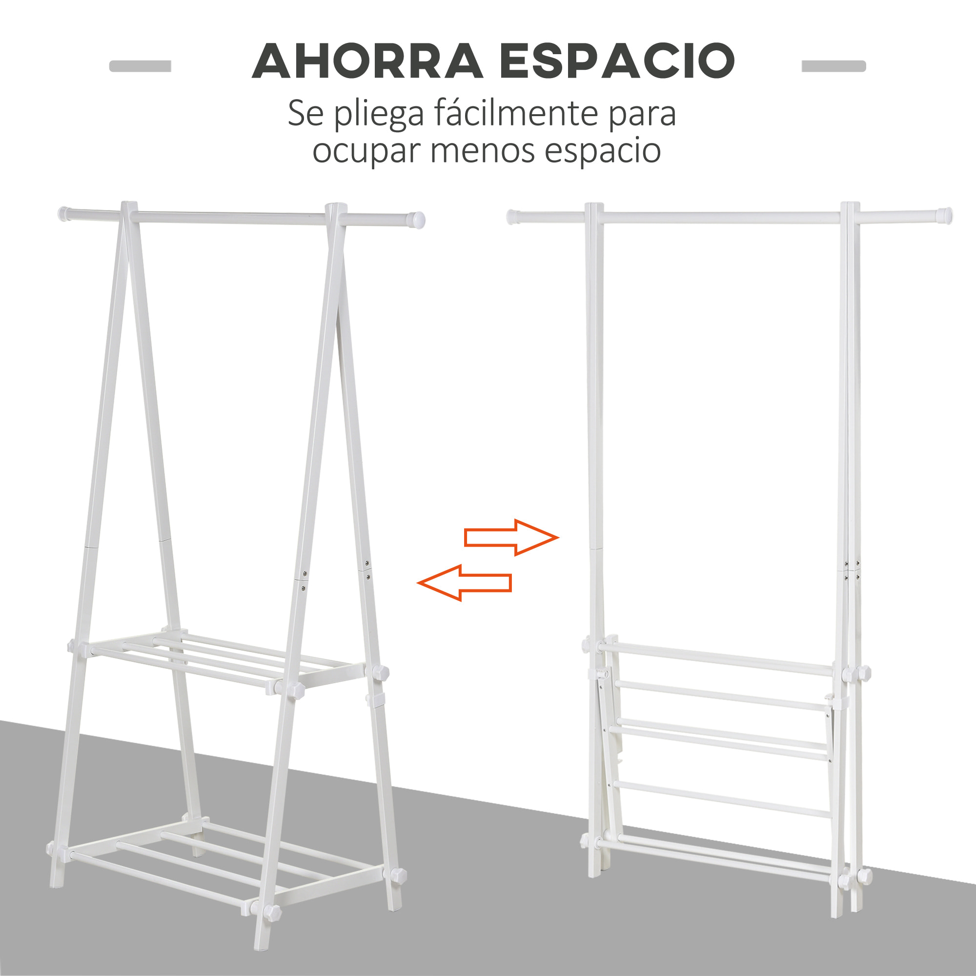 Perchero para Ropa Plegable Perchero de Pie con 2 Estantes y Barra para Colgar Ropa Perchero para Pasillo Dormitorio Entrada 107,5x45x150 cm Blanco