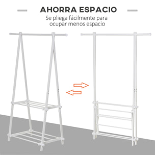 Perchero para Ropa Plegable Perchero de Pie con 2 Estantes y Barra para Colgar Ropa Perchero para Pasillo Dormitorio Entrada 107,5x45x150 cm Blanco