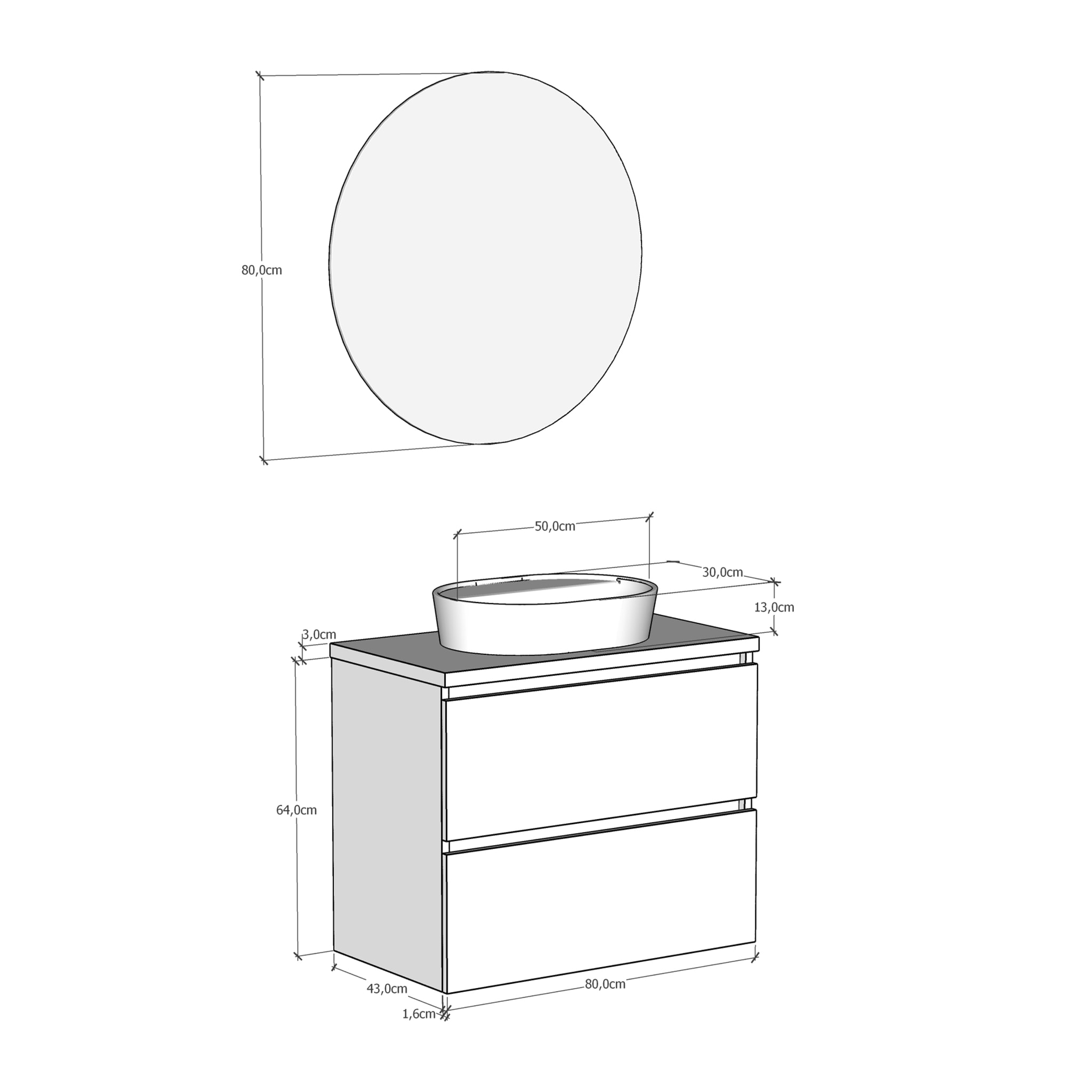 Ensemble de salle de bains NORDIK SE Alday, 80 cm, Blanc Mat.