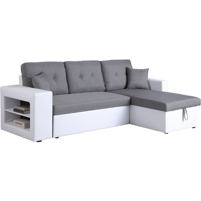Canapé d'angle convertible/réversible "Axel" - 3 places - Blanc/Gris