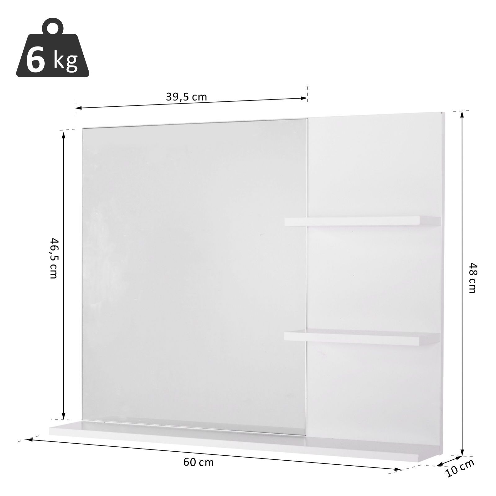 Miroir de salle de bain avec 3 étagères intégrées blanc