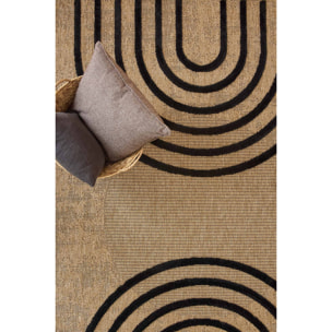 PALMA - Tapis aspect jute à motif arc en relief - Noir