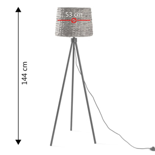Lámpara de pie Kiomi de metal y fibras vegetales, altura 144 cm