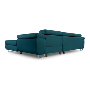 Pablo - canapé d'angle droit - 6 places - convertible avec coffre et têtières réglables - en velours - Bleu canard