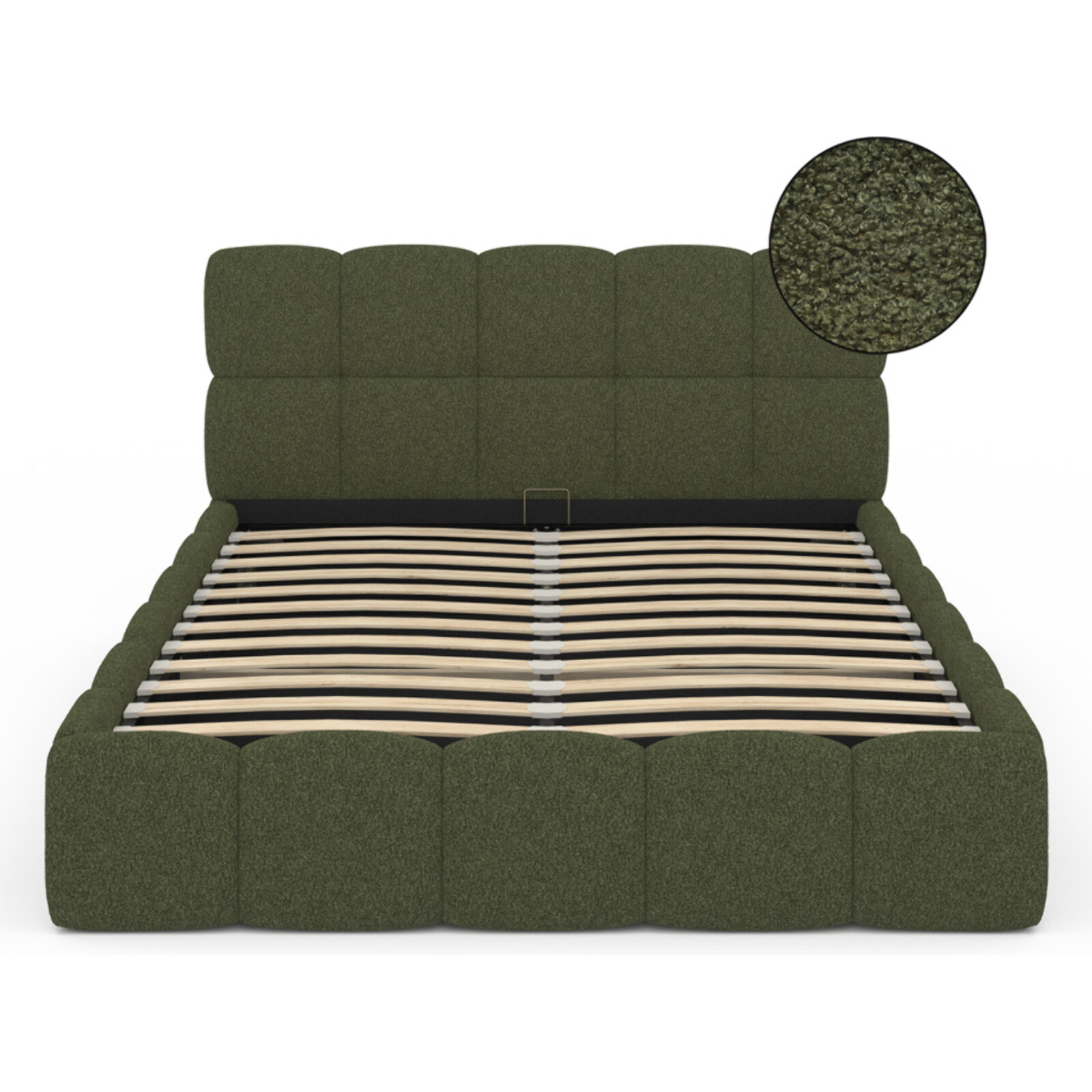 Lit coffre Bubble 140x190cm bouclette vert kaki