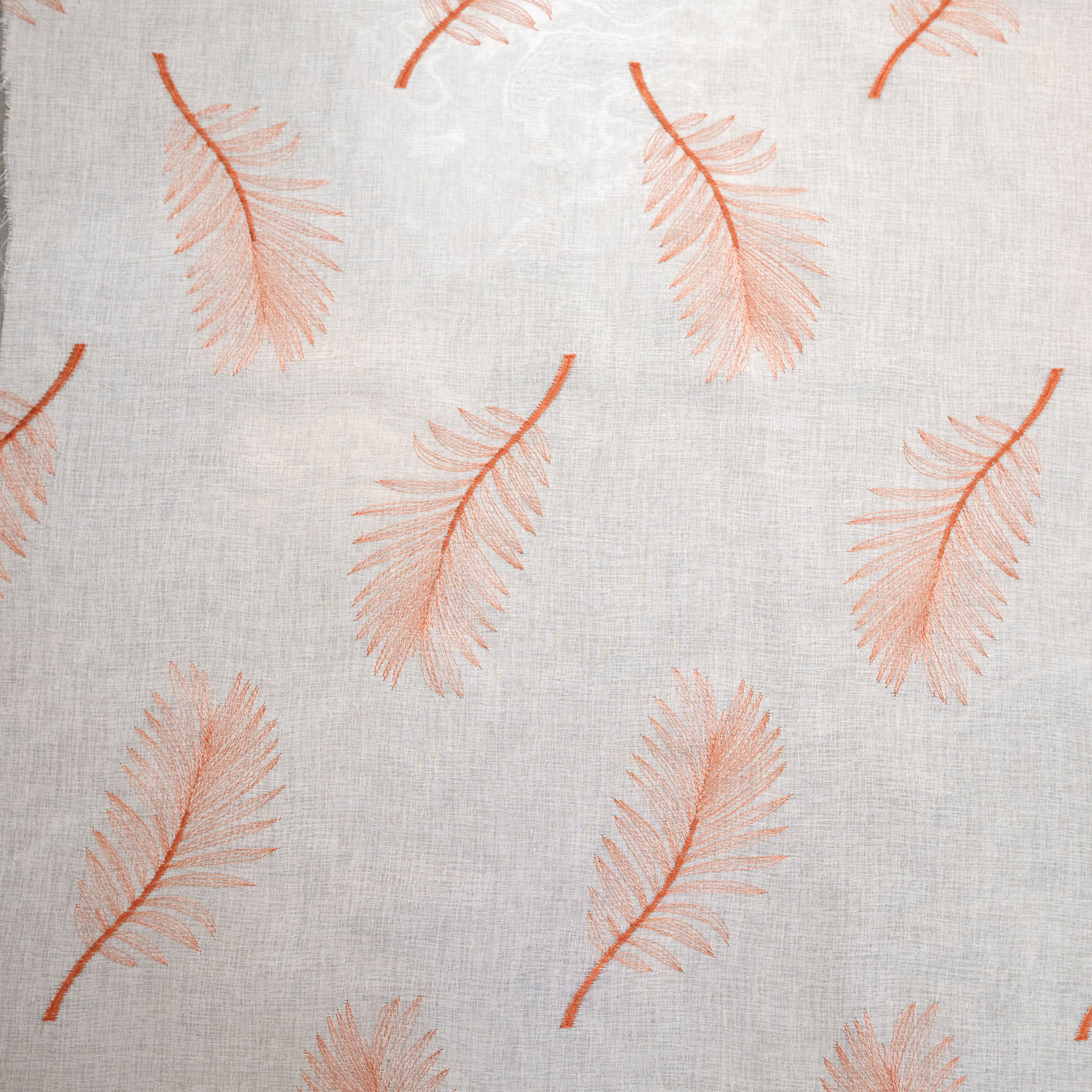 Voilage brodé à motifs feuilles - Terracotta