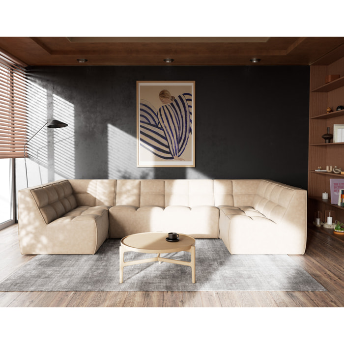 Alya - canapé modulable panoramique 7 places en simili - Beige