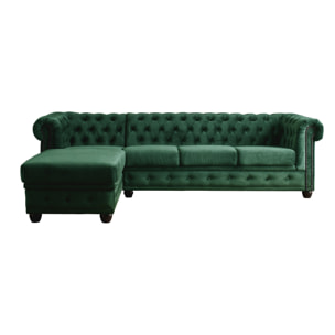 William - canapé Chesterfield d'angle gauche - 4 places - en velours - Vert