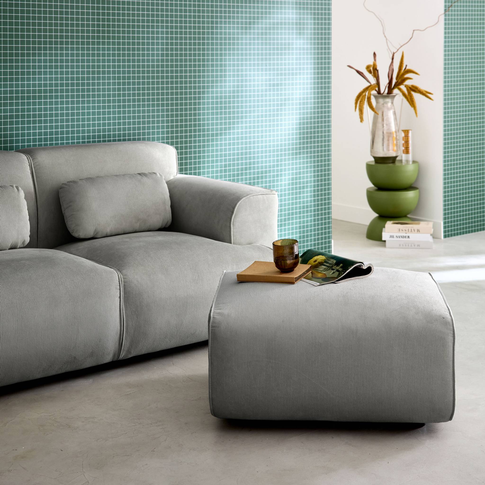 Pouf, repose-pieds pour canapé 2 places velours côtelé WALLAS