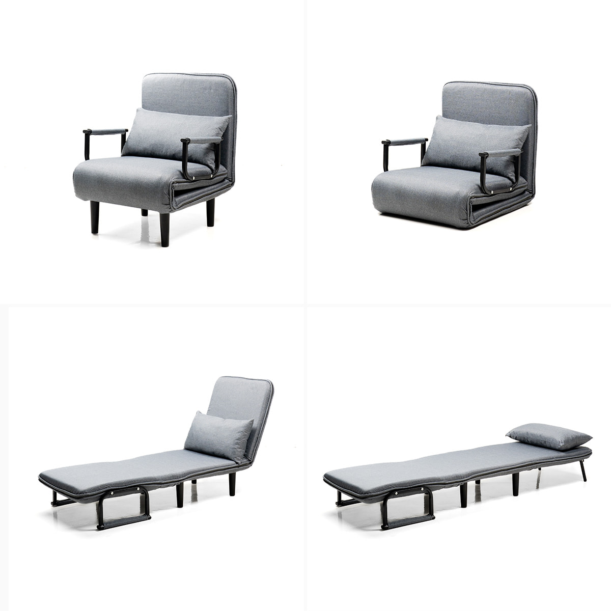 Divano Letto Convertibile Singolo 4 in 1 - grigio e nero - 64x80x68 cm